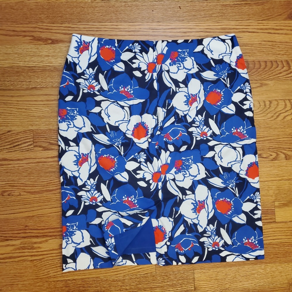 Talbots White Pink Blue Floral Skirt Straight pencil XL